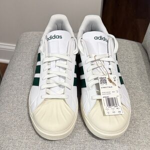 Adidas Classic White Sneakers with Green Stripes